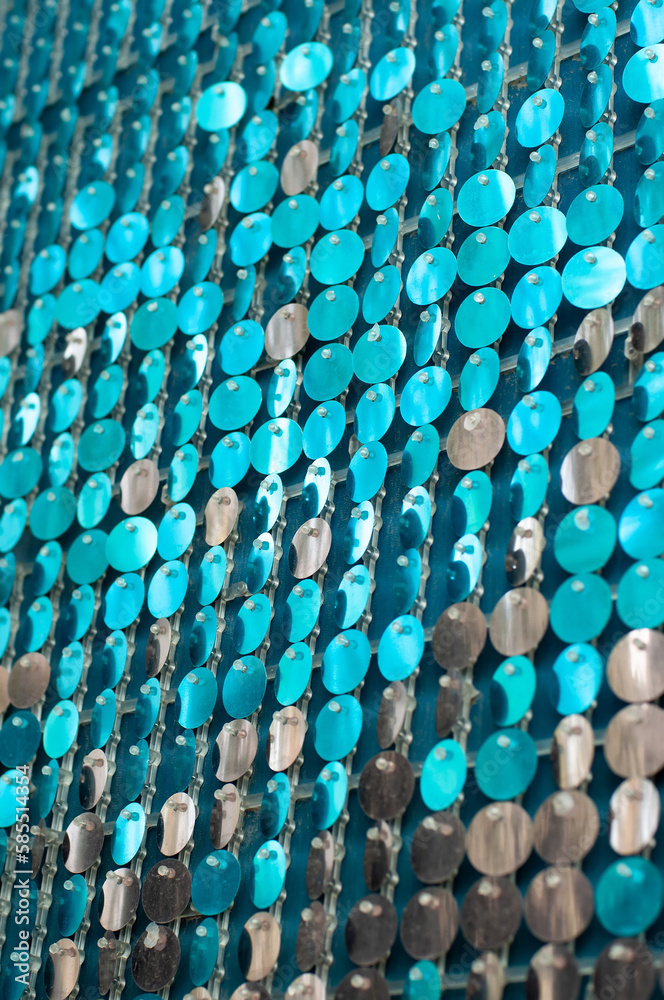 Fototapeta premium Disco party background, blue wall, round decorative elements