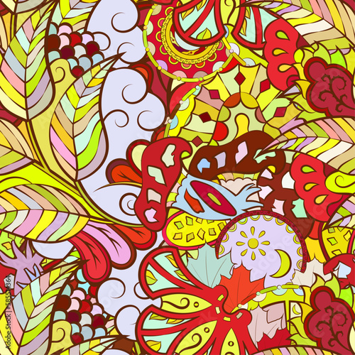 Tracery seamless pattern. Mehndi design. Ethnic doodle texture. Curved doodling background. Vector