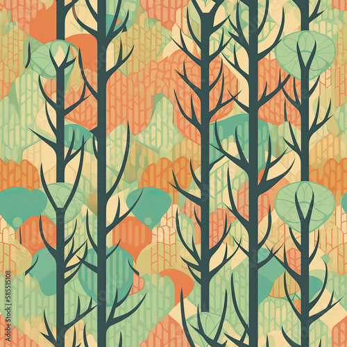 A seamless pattern of Easter trees. AI generated.
