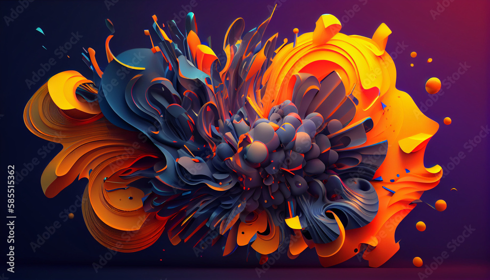 Experience an explosive 3D abstract background with vibrant colors, dynamic shapes, and pulsating energy. Toon shading, bold outlines, and 8K resolution create a striking visual impact. Experience an explosive 3D abstract background with vibrant colors, dynamic shapes, and pulsating energy. Toon shading, bold outlines, and 8K resolution create a striking visual impact.
