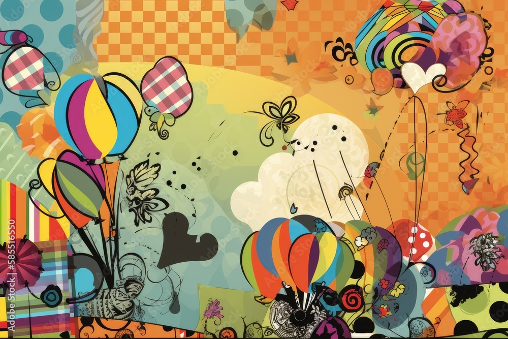 Birthday Scrapbook Scrapbooking Background with Balloons Presents Cake Confetti Streamers Vector Illustration
Birthday Scrapbook Scrapbooking Background with Balloons Presents Cake Confetti Streamers Vector Illustration
