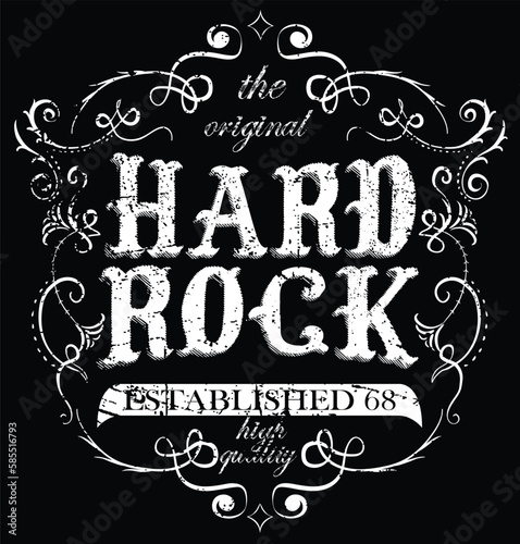 monochrome hipster vintage label , badge , flayer " hard rock " for poster or t-shirt print with electric guitar, lightning