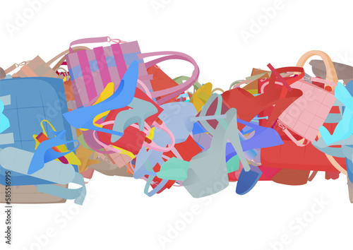 Background pattern abstract design texture. Horizontal seamless stripe. Border frame, transparent background. Theme is about slingback shoes, Laptop Backpack, beauty, nail polish, shopping