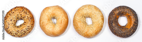 Assorted bagels sandwich for breakfast bagel from above isolated on a white background photo