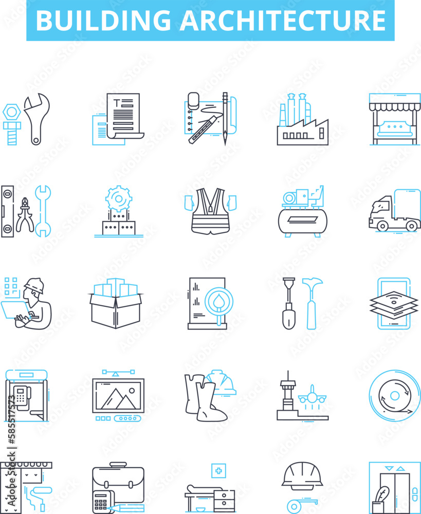 Building architecture vector line icons set. Architecture, Building, Structure, Design, Plans, Elevation, Blueprint illustration outline concept symbols and signs Building architecture vector line icons set. Architecture, Building, Structure, Design, Plans, Elevation, Blueprint illustration outline concept symbols and signs