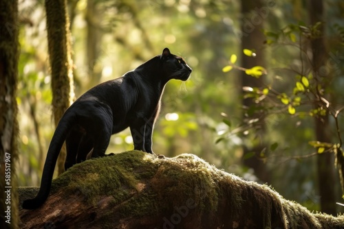 black panther walking through the forest