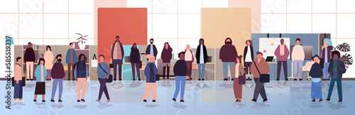 multiethnic businesspeople group mix race men women workers crowd in modern office
