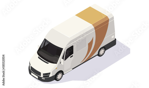 Commercial car cargo and delivery. Logistic vehicle icon: long bus, van, lorry in isometric style. Corporate transportation for city Warehouse Company. Template for map or design. Vector illustration
