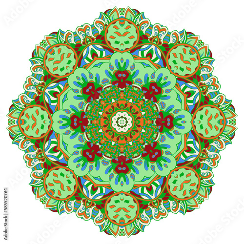 Mandala. Tracery wheel image. Mehndi design. Ethnic doodle art. Curved doodling picture. Vector