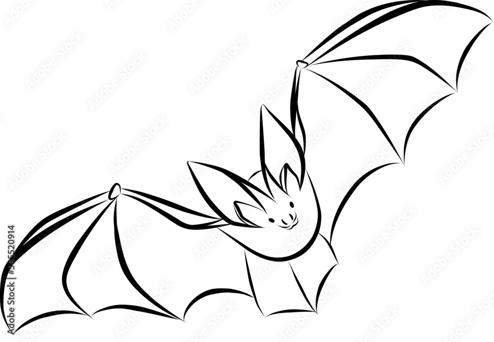 Bat black line. Flying bats. Cartoon bats. Line art. Drawing by