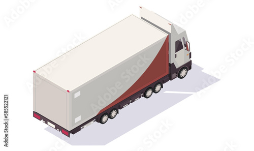 Commercial car cargo and delivery. Logistic vehicle icon: lorry truck refrigerator in isometric style. Corporate transportation for warehouse City Company. Template for map design. Vector illustration