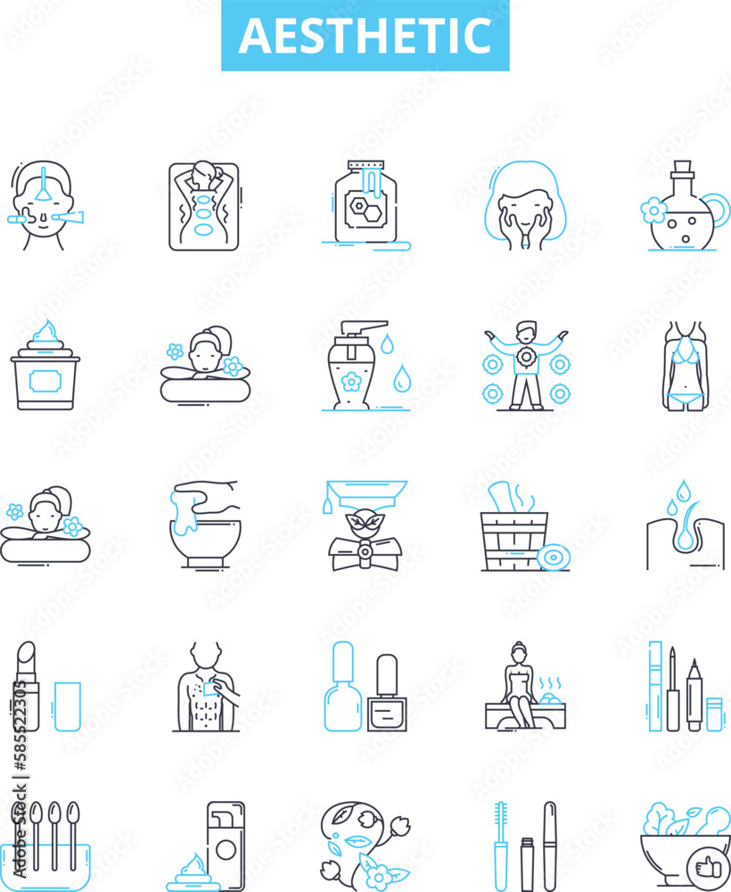Aesthetic vector line icons set. Beautiful, Pretty, Elegant, Artistic, Attractive, Fashionable, Chic illustration outline concept symbols and signs Aesthetic vector line icons set. Beautiful, Pretty, Elegant, Artistic, Attractive, Fashionable, Chic illustration outline concept symbols and signs