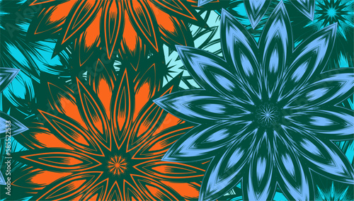 Flowers. Seamless floral background. Tracery handmade nature ethnic fabric backdrop pattern. Textile design texture. Decorative color art. Vector