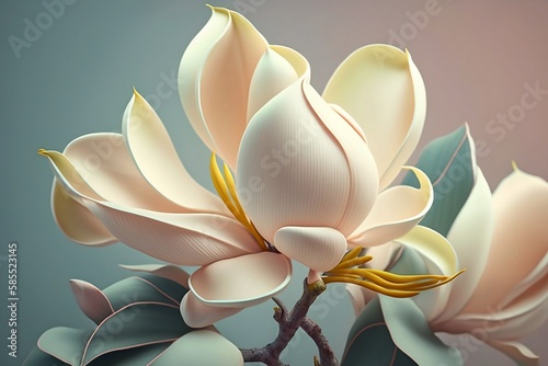 Beautiful delicate peach magnolia. Realistic spring flower. Generative AI