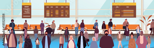 multiethnic people group mix race men women passengers at airport terminal horizontal