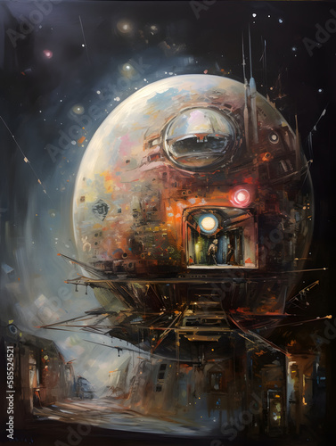 Wallpaper Mural The Space Station in oil paint. Generative AI Torontodigital.ca