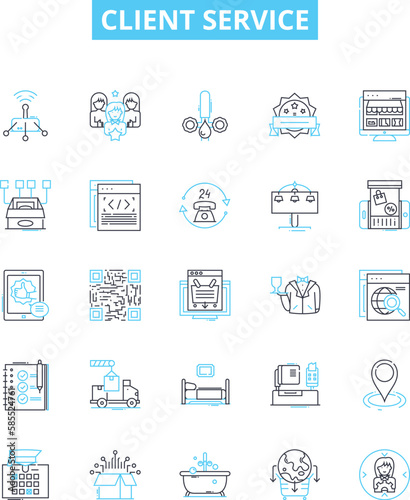 Client service vector line icons set. Client, Service, Client-service, Help, Assistance, Support, Guidance illustration outline concept symbols and signs