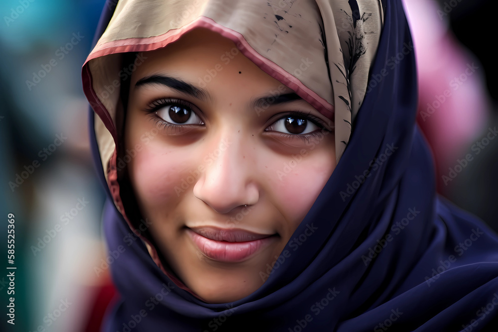 Hijab - A head covering worn by Muslim women. Made of lightweight fabric and is worn to cover the head and neck (Generative AI) Hijab - A head covering worn by Muslim women. Made of lightweight fabric and is worn to cover the head and neck (Generative AI)