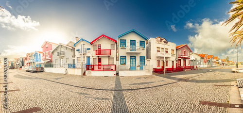Striped colorful houses at the Praia da Costa Nova
