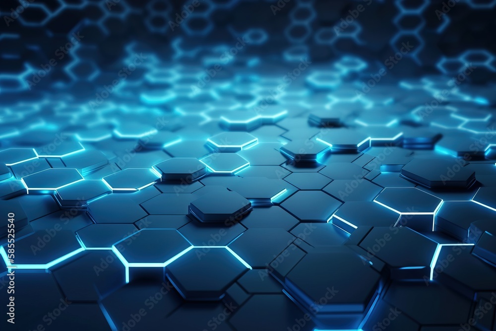  a blue hexagonal background with hexagonal shapes.  generative ai