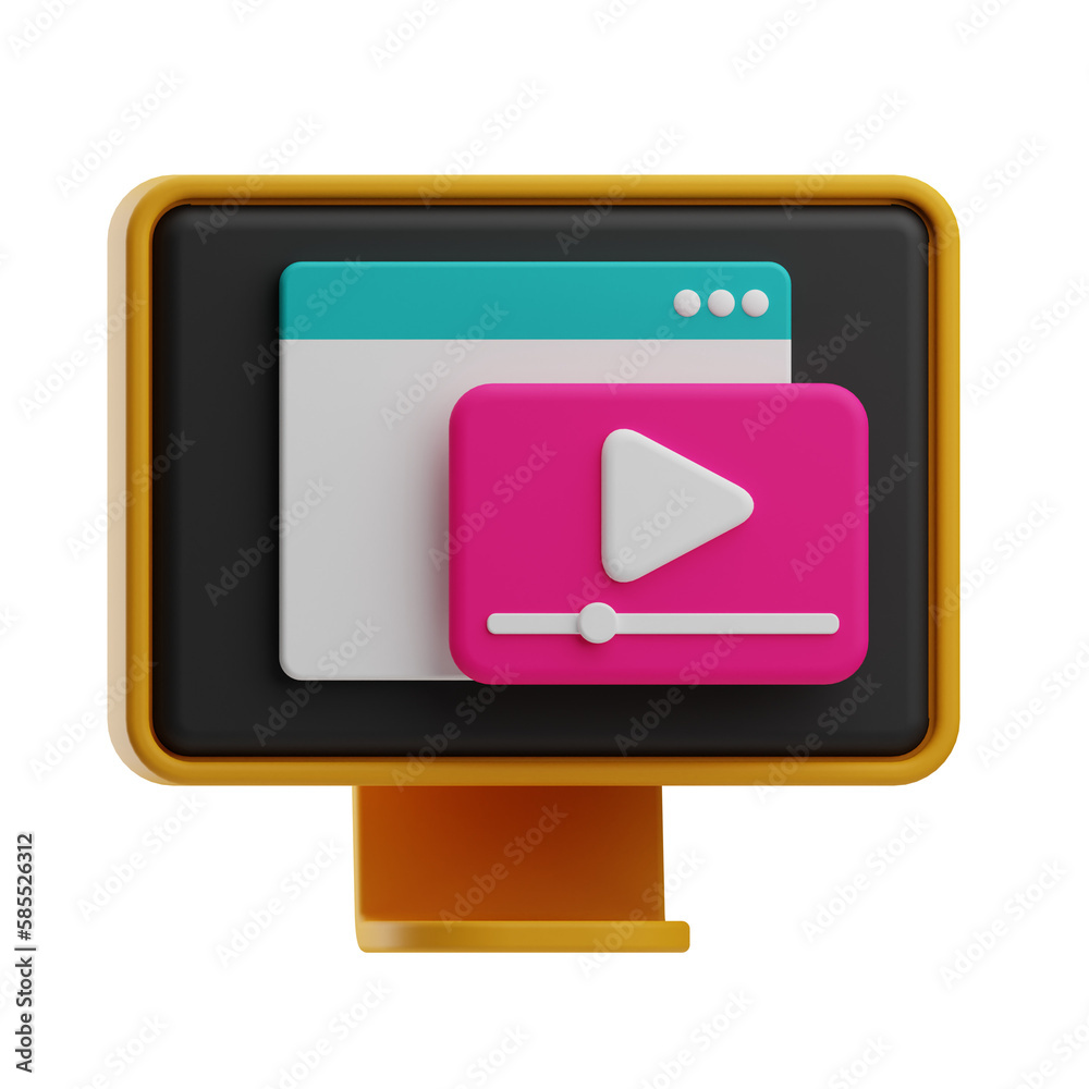 3d illustration video button monitor web development 3d illustration video button monitor web development