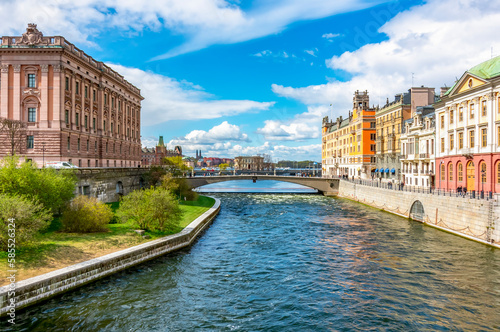 Canal in Stockholm near Parliament House (Riksdag), Sweden © Mistervlad