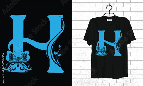  Vector Alphabet floral H - tshirt design