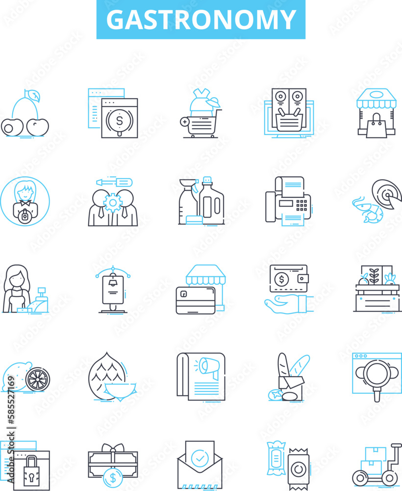 Gastronomy vector line icons set. Dining, Eating, Cuisine, Gastronomy, Restaurants, Foodie, Bistro illustration outline concept symbols and signs Gastronomy vector line icons set. Dining, Eating, Cuisine, Gastronomy, Restaurants, Foodie, Bistro illustration outline concept symbols and signs