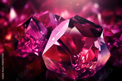  a group of pink diamonds sitting on top of a table next to each other on top of a black tablecloth covered tablecloth with a red and pink background. generative ai
