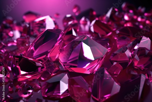  a bunch of pink diamonds that are all over the place in the picture and in the background is a purple background with a black border. generative ai