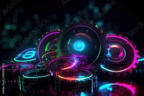  a group of different colored gears on a black background with a black background and a black background with a black background and a black background with a black background with a. generative ai