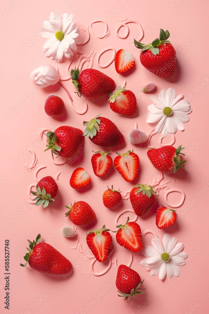 Strawberry composition with cream. Generative AI Strawberry composition with cream. Generative AI