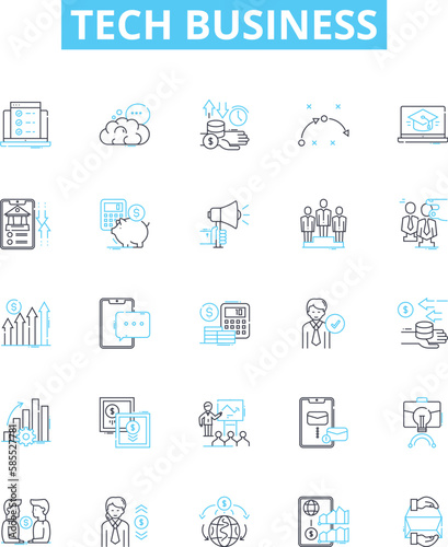 Tech business vector line icons set. Tech  Business  Software  Applications  Solutions  Cloud  Networking illustration outline concept symbols and signs
