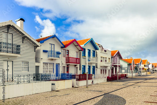 Striped colorful houses at the Praia da Costa Nova