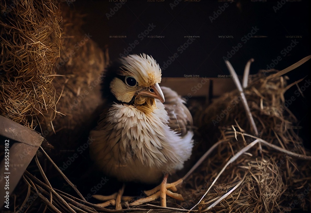 hen hatching eggs in nest of straw inside chicken coop. Generative AI ...