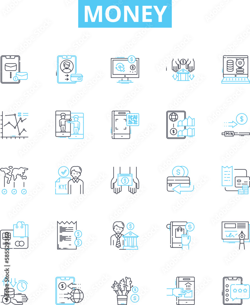 Money vector line icons set. Cash, Funds, Riches, Currency, Capital, Wealth, Dough illustration outline concept symbols and signs Money vector line icons set. Cash, Funds, Riches, Currency, Capital, Wealth, Dough illustration outline concept symbols and signs