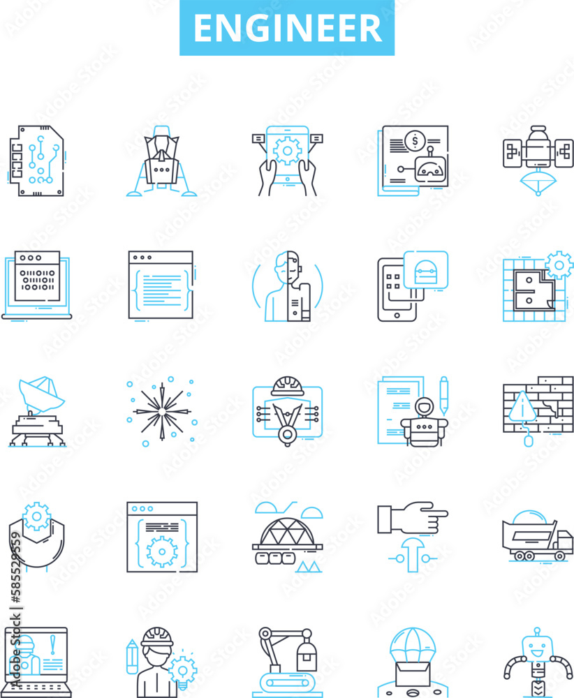 Engineer vector line icons set. Engineer, Technical, Mechanical, Structural, Electrical, Design, Civil illustration outline concept symbols and signs