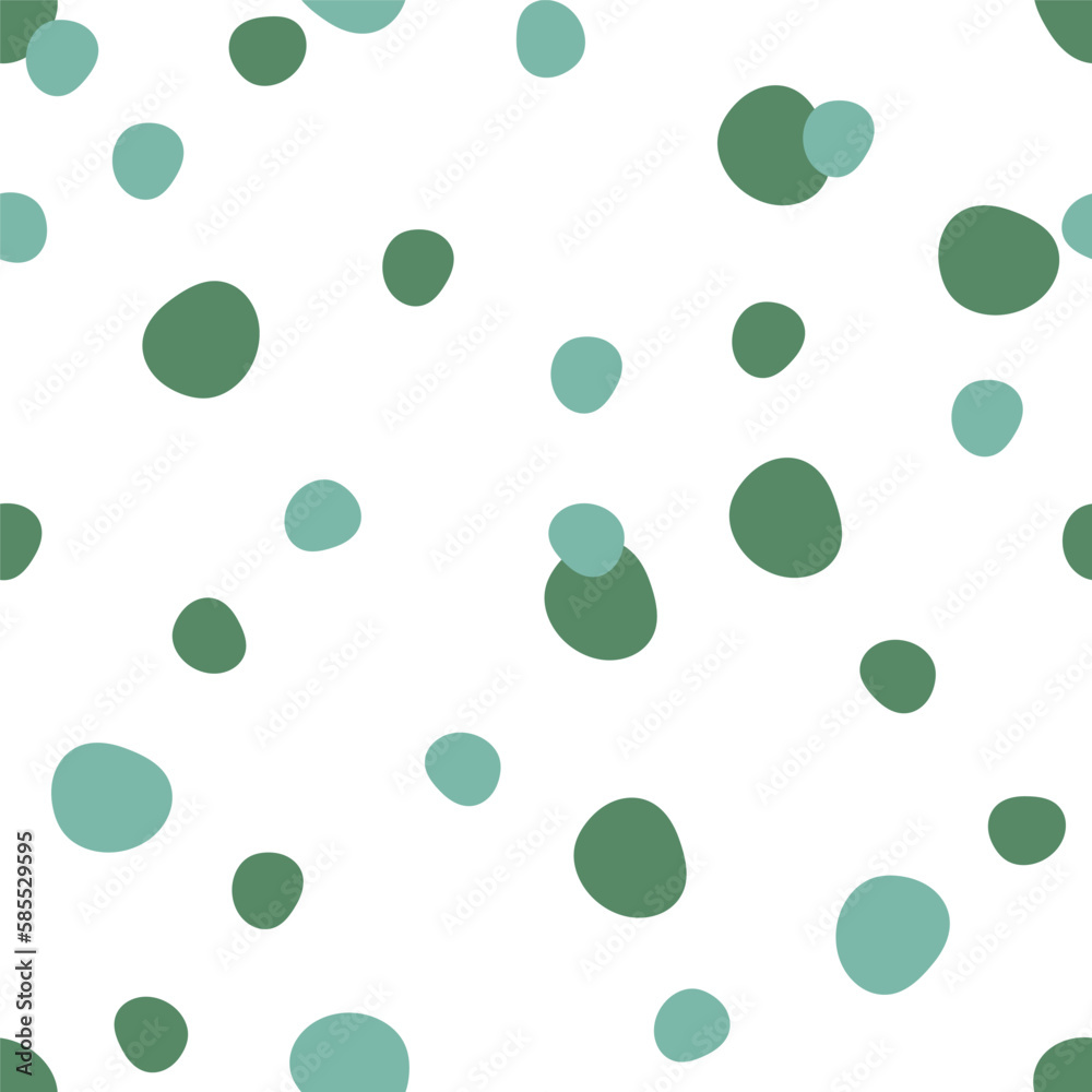 Polka dot hand drawn seamless pattern. Funny childish dots, confetti, green blots print. Modern minimal doodle design. Vector illustration for wrapping paper, textile