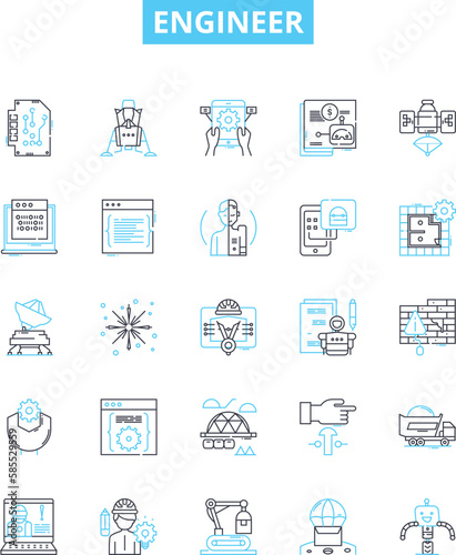 Engineer vector line icons set. Engineer, Technical, Mechanical, Structural, Electrical, Design, Civil illustration outline concept symbols and signs