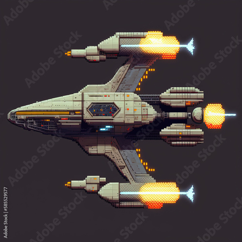 Pixel art spaceship, video game art style
