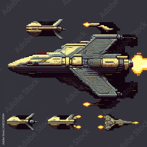 Pixel art spaceship, video game art style