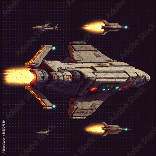 Pixel art spaceship, video game art style