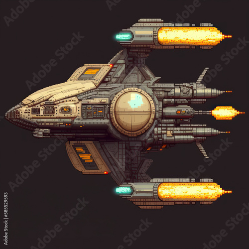 Pixel art spaceship, video game art style
