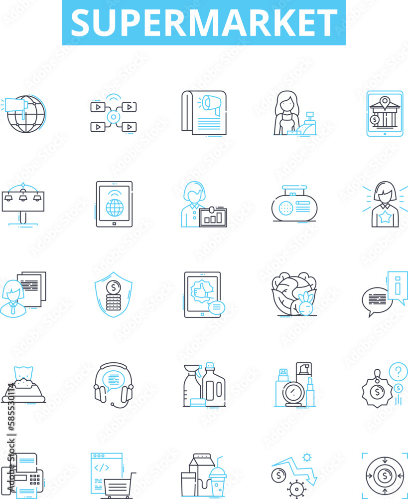 Supermarket vector line icons set. Grocery, Store, Market, Shopping, Outlet, Retail, Superstore illustration outline concept symbols and signs Supermarket vector line icons set. Grocery, Store, Market, Shopping, Outlet, Retail, Superstore illustration outline concept symbols and signs