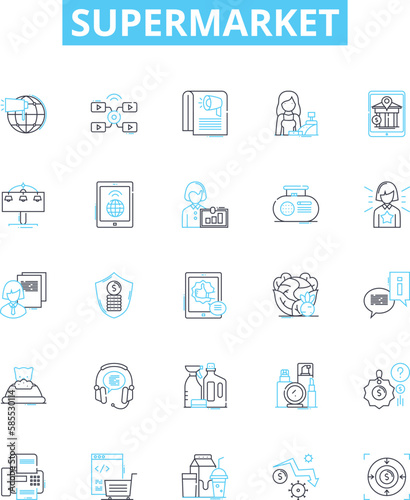 Supermarket vector line icons set. Grocery, Store, Market, Shopping, Outlet, Retail, Superstore illustration outline concept symbols and signs