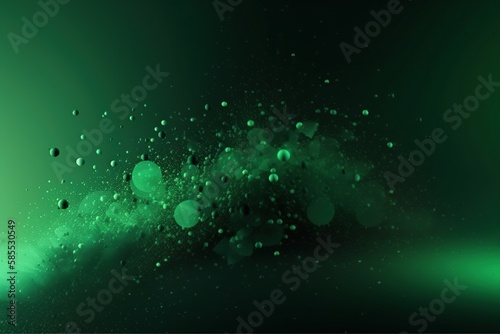 Bright abstract polygonal round particles on a green background made with generative AI