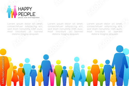 Social conceptual illustration. Horizontal background with borders from colorful people icons.