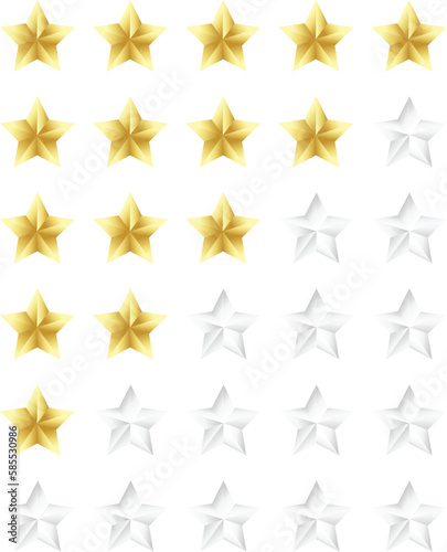 Five gold and silver stars rating icon set. Vector illustration