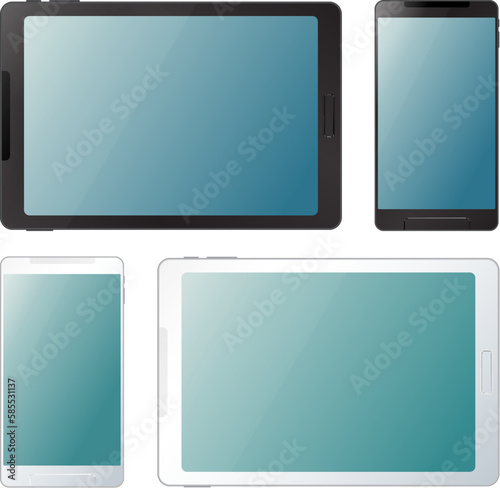 Tablet and smartphone collection. In black and white color variants © KsanaGraphica