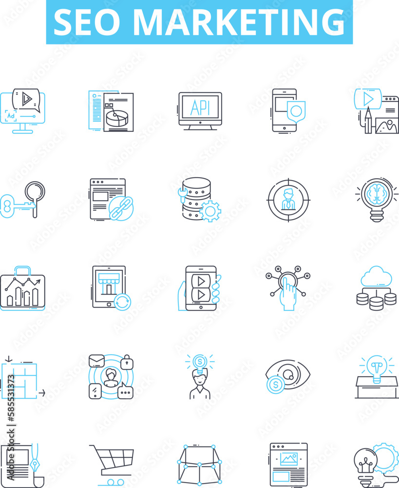 Seo marketing vector line icons set. SEO, marketing, optimization, online, web, website, traffic illustration outline concept symbols and signs Seo marketing vector line icons set. SEO, marketing, optimization, online, web, website, traffic illustration outline concept symbols and signs